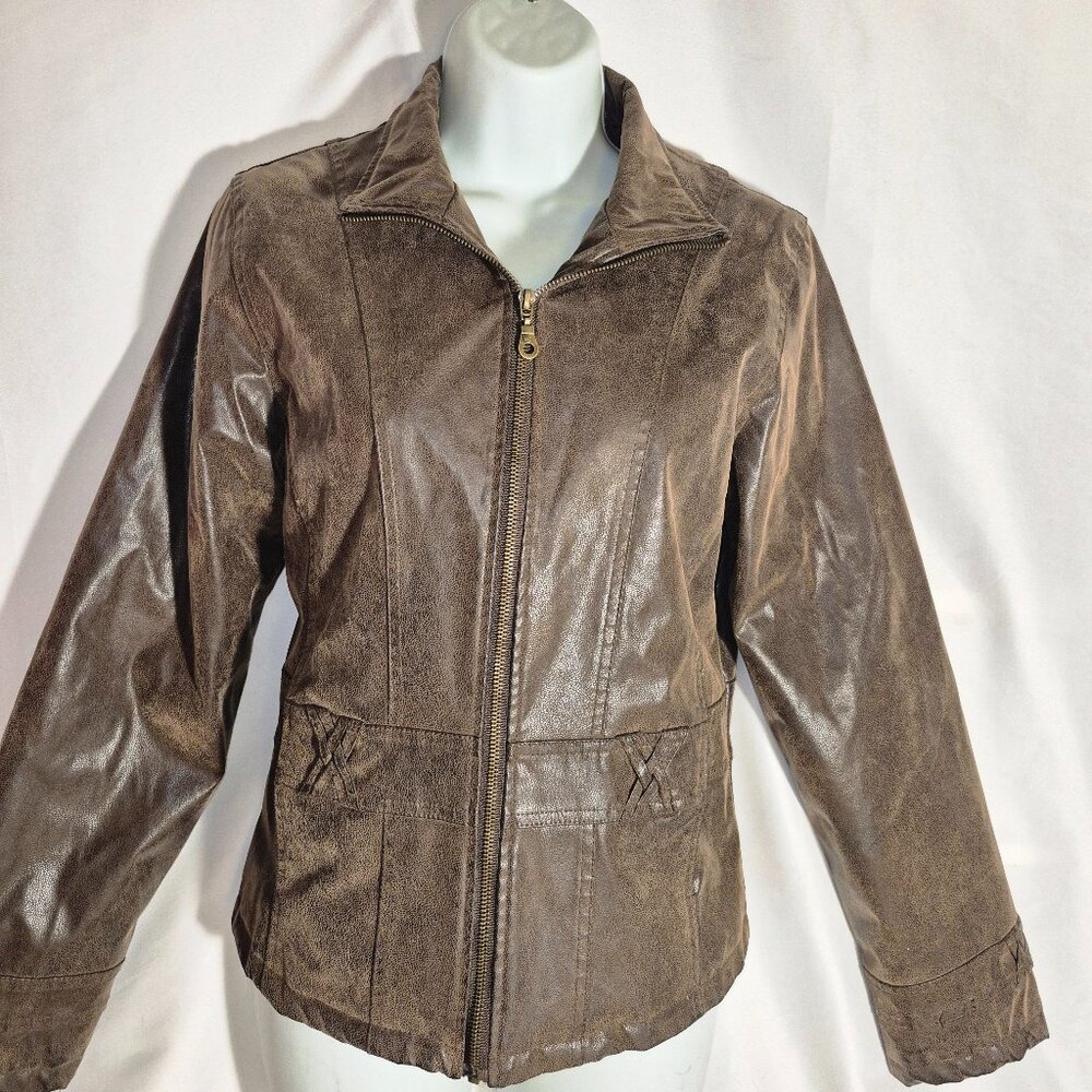 KC Collections dark brown faux leather jacket in size Medium - Picture 6 of 16